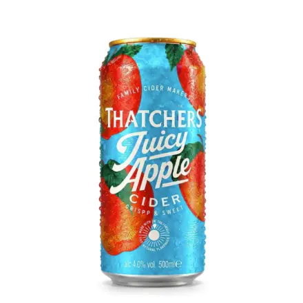 24 can  x Thatchers Juicy Apple Cider 500 ml. (ABV): 4.0%